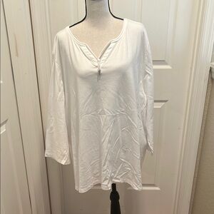 Coral Bay White 3/4 Sleeve V-Neck Blouse with Mandarin Collar. Size 3X
